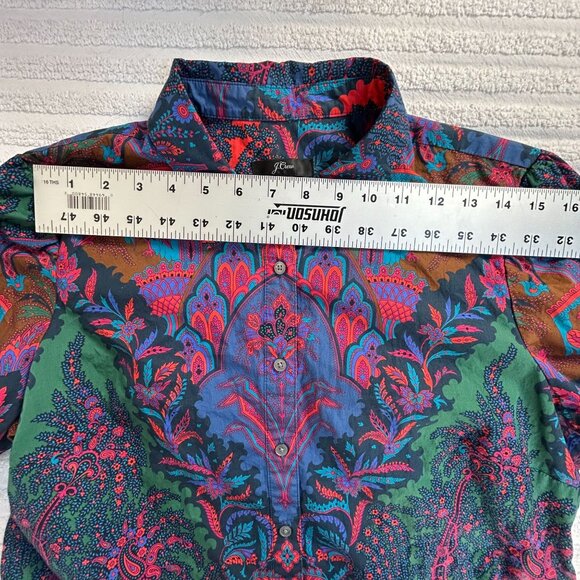 J.Crew Womens Paisley Button-Up Shirt 12 Multicolor Cotton Puff Sleeve Blouse - Picture 5 of 7
